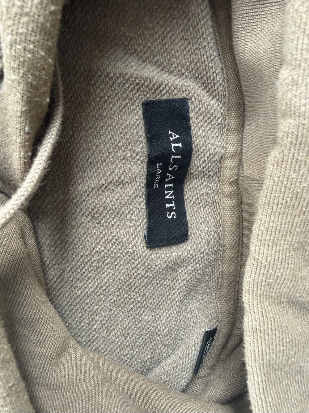 AllSaints Neutral Taupe Hoodie with Branded Label - Picture 2 of 3